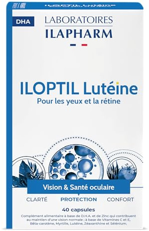 Laboratoires Ilapharm - Iloptil Luteine Et Zeaxanthine- D.H.A, Lutéine, Zéaxanthine, Myrtille, Vitamines Et Minéraux - Protection Des Yeux Et De La Retine - 40 Capsules