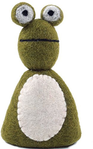GURU SHOP Filz Eierwärmer, Handgemachte Filzdekoration aus Nepal, Filztier - Frosch Fancy, Grün, 15x8x8 cm, Küchenaccessoires, Sonstiges