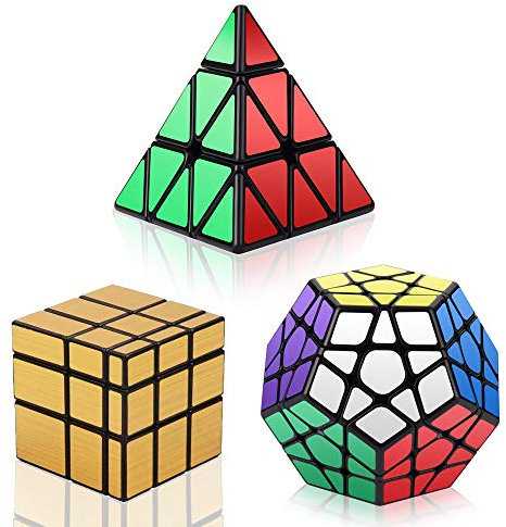 Vdealen Zauberwürfel Set, Speed Cube Set mit Pyramide Speed Cube& Megaminx Cube & 3x3 Mirror Cube, 3 in 1 Unregelmäßige Magic Cube Set, Geschenk für Kinder Teenager Erwachsene(Golden)