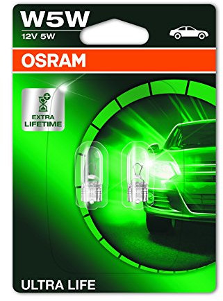 Osram ULTRA LIFE W5W Halogen, Kennzeichen-Positionslicht, 2825ULT-02B, 12V PKW, Doppelblister (2 Stück), Weiß