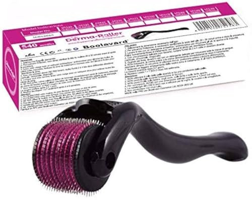 Derma Roller Boolavard® TM + custodia da viaggio GRATIS - Dermaroller con 540 aghi, istruzioni in italiano e inglese (1.0 mm)