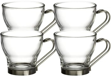 Bormioli Rocco Verdi Espresso Cup With Stainless Steel Handle, Set of 4, Gift Boxed, 3.5 ounces