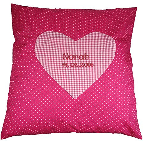 Cojín con nombre para bautizo rosa, 40 x 40 cm, regalo para niñas, regalos para niñas, regalos para niños, cojín rosa, idea de regalo de Navidad