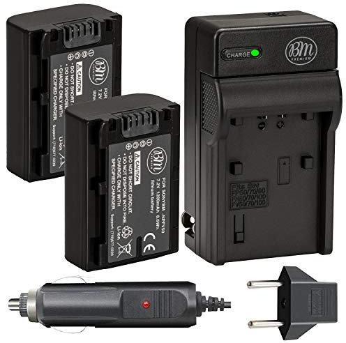 BM Premium Pack of 2 NP-FV50 Batteries and Battery Charger for Sony FDR-AX53, HDR-CX675/B, HDR-CX455/B, HDR-CX330, HDR-CX380, HDR-CX430V, HDR-CX900, TD30V, HDR-CX260V, HDR-CX580V, HDR-CX760V, HDR-PJ200, HDR-PJ230, HDR-PJ340, HDR-PJ380, HDR-PJ430V, HDR-PJ540, HDR-PJ650V, HDR-PV710V, HDR-PJ670, HDR-PV790V, HDR-PJ810, HDR-TD30V, FDR-AX33, FDR-AX100 Handycam Camcorder
