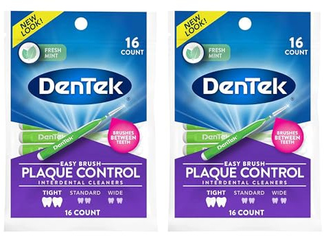 DenTek Easy Brush Plaque Control Interdental Cleaners, Tight, 16 Count (Pack of 2)