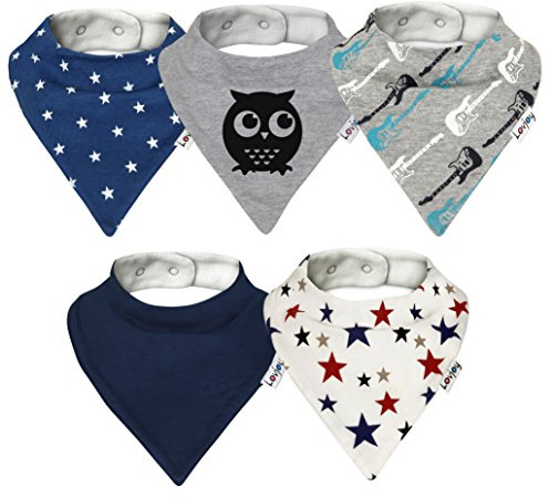 Lovjoy Bandana Dribble Bibs - Super Absorbent & Soft for Teething Babies - Adjustable Snaps - Fits Newborn to 3 years - 5 Pack (Little Star)