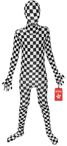 Morphsuits svart-vit rutig barnkostym, halloween, morph-dräkt för barn, halloween-morfkostym, zentai-kostym, rutig, S