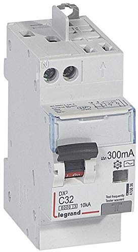 Legrand 410836 Disjoncteur différentiel monobloc DX³6000 10kA arrivée haute vis départ haut automatique, U+N 230V, 32A typeAC, 300mA