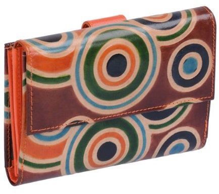 Damenbörse SHANTI in handbemaltem Echt-Leder (Orangetöne), 14x9cm