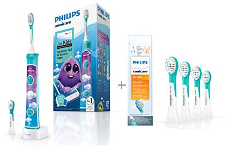 Philips Sonicare For Kids Elektrische Zahnbürste HX6322/04, mit Schalltechnologie, für Kinder, inkl. Aufsteckbürsten ab 4 Jahren