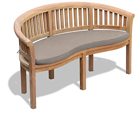 Jati Teak Garden Banana Bench with Cushion - 3-Seater, Delivered Ready Assembled (Taupe)