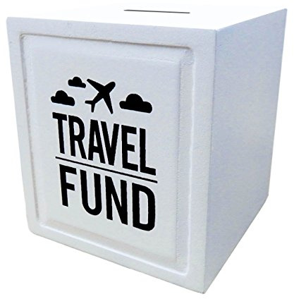 Sterling James Co. Travel Fund Piggy Bank - Funny Travel Gifts for Him or Her - Wedding Housewarming and Retirement Gift - Novelty Wooden Money Box