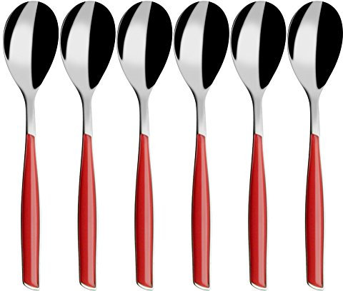 BUGATTI, Glamour, Lot de 6 cuillères à café en Acier Inoxydable 18/10 et poignée Rouge, moulure Pro-Tech System, va au Lave-Vaisselle