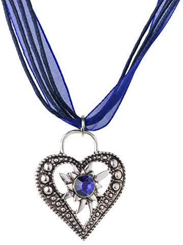 Schöneberger Trachten Couture Trachtenkette Wiesnstein eleganter Herz Anhänger mit Strass - viele Farben - Trachtenschmuck Kette für Dirndl und Lederhose (Blau)