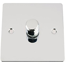 Mains LED Light Dimmer Switch 250W 1 Gang 2 Way - Polished Chrome - Flat