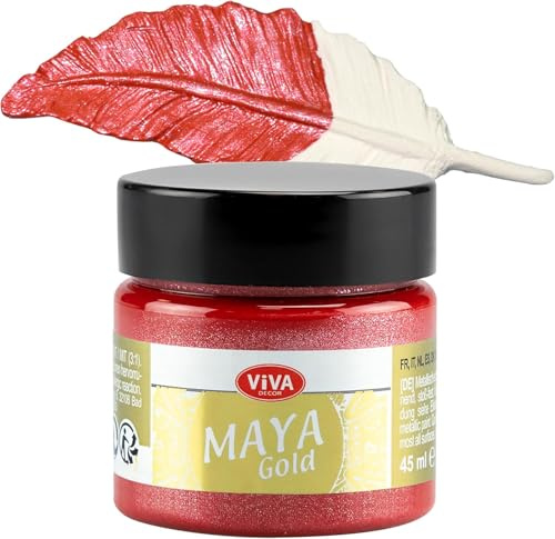Viva Decor Maya Gold (Fire Red) 1.52 Fl Oz - Shiny metallic acrylic paint for creative works on wood, glass, and porcelain. Impact-resistant, smudge-proof, and weatherproof for long-lasting results