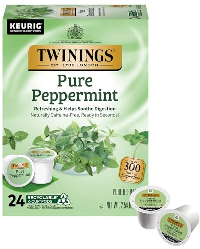 Twinings Pure Peppermint Herbal Tea K-Cup Pods for Keurig, 24 Count (Pack of 1), Made with 100% Pure Peppermint, Naturally Caffeine-Free, Enjoy Hot or Iced