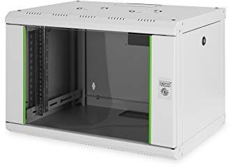 DIGITUS nätverksskåp – 19-tums rack – 7U – 600 mm x 450 mm (BxD) – nyttodjup 370 mm – väggmontering – bärförmåga 100 kg – dörr i säkerhetsglas – skyddsklass IP20 – Unique-serien – grå