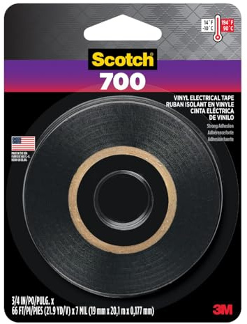 Scotch 3M 700 Electrical Tape, 3/4 in x 66 ft x 7 mil, Vinyl Insulating Tape for Excellent Mechanical Protection, for Primary Insulation Up to 600V, for Indoor and Outdoor Use (03429NA)