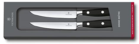 Victorinox Grand Maître Juego De Cuchillos Para Bistec, 2 Piezas, Filo Normal Recto, 12 cm, Acero Inoxidable, Apto para lavavajillas