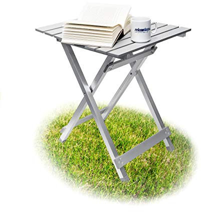 Relaxdays Klapptisch, wetterfest, Beistelltisch HBT: 61 x 49,5 x 47,5 cm für den Garten, robustes Aluminium, silber