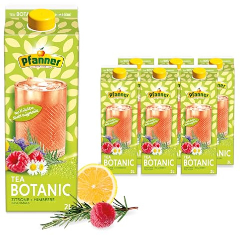 Pfanner Eistee Botanic Tea Himbeer-Rosmarin Limited Edition im Vorratspack - Kräutertee mit Himbeersaft und Rosmarin-Geschmack verfeinert (6 x 2 l)