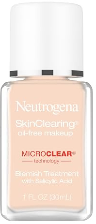 Neutrogena SkinClearing Oil-Free Acne and Blemish Fighting Liquid Foundation with.5% Salicylic Acid Acne Medicine, Shine Controlling Makeup for Acne Prone Skin, 10 Classic Ivory, 1 fl. oz