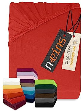 npluseins klassisches Jersey Spannbetttuch - vielen Farben + Größen - 100% Baumwolle 159.192, 200 x 220 cm, rot