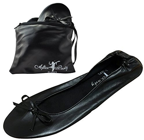 After Party Pumps® Back to Black Size UK 3-4 Ladies Roll Up Shoes Fold Up Pumps Foldable with Carrier Pouch