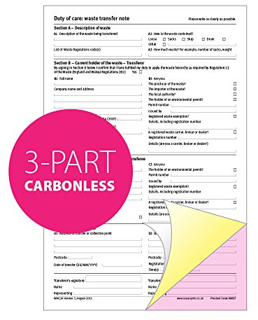 Devoir de diligence Bloc Note de bordereaux de transfert des déchets, papier A4 sans carbone [1]