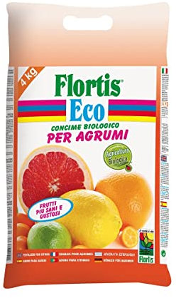Flortis Engrais bio pour agrumes. Engrais biologique à granulés, sac de 4 kg. Autorisé en agriculture biologique. Dose recommandée 50 g par 1 m².