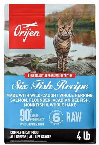 ORIJEN Grain Free High Protein Premium Dry Cat Food Six Fish Recipe 4lb Bag