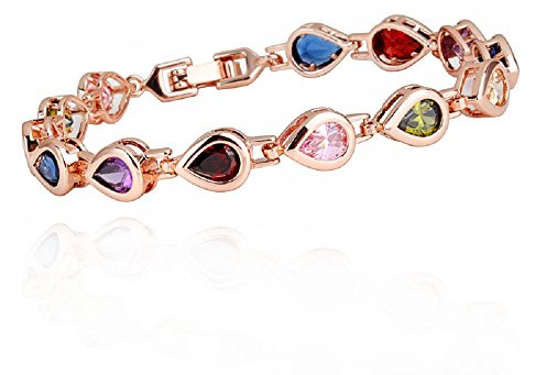 Crystalline Azuria Kvinnor 18ct Vit Guldpläterad Tårdroppe Flerfärgad Zirkoniumkristaller Tennisarmband för Kvinnor och Flickor