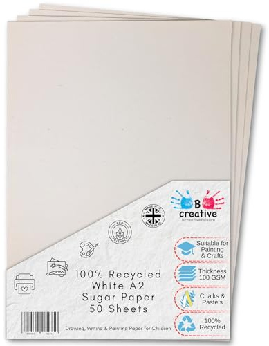 Be Creative A2 White Sugar Paper 100gsm 20 Sheets 59.4 x 42 cm – Recycled Paper for Drawing, Arts, Crafts & Classroom Use