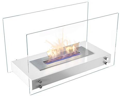 KRATKI Biokamin Hotel | Ethanolkamin 700 x 334 mm | 0,50 L Behälter | Weiß | freistehender Dekorativ-Tischkamin | Ideal für Zuhause, Restaurant oder Terrasse | TÜV - Rheinland geprüft