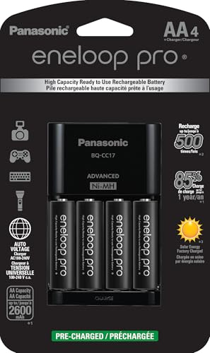 Panasonic K-KJ17KHCA4A Advanced Individual Cell Battery Charger Pack with 4 AA eneloop pro High Capacity Ni-MH Rechargeable Batteries