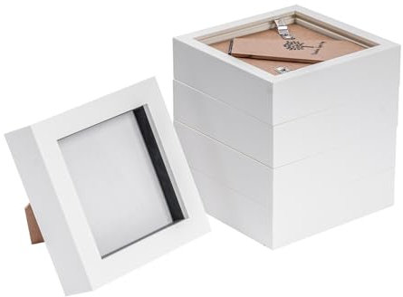 Nicola Spring 3D-Schattenbox-Fotorahmen – 10 x 10 cm (4 x 4 Zoll) – 5 Stück – weiße 3D-Fotorahmen-Bilderrahmenbox, kleine quadratische Vitrine für Kunsthandwerk, Andenken