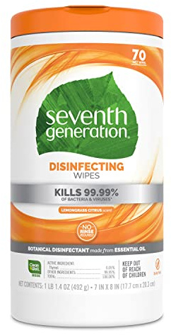 Seventh Generation Disinfecting Multi-Surface Wipes, Lemongrass Citrus Scent, 70 Wipes