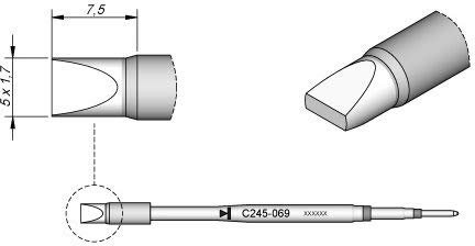 JBC Lötspitze Serie C245 Meißelform, C245069/5,0 x 1,7 mm, gerade C245069 (Lötkartusche 2045 2245 Loetkartusche Loetspitze Lötpatrone Loetpatrone Meißelspitze C245 bleifrei)