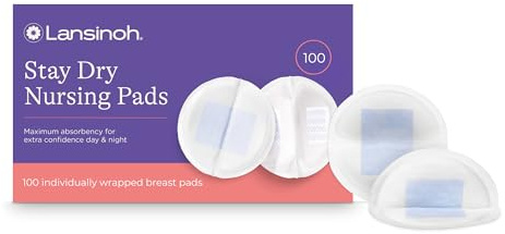Lansinoh Stay Dry Disposable Nursing Pads, Soft and Super Absorbent Breast Pads, Breastfeeding Essentials for Moms, 100 Count