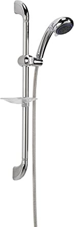 Croydex Chrome Shower Head and Hose Set with Riser Rail - Shower Handset with 3 Spray Patterns and Rub Clean Nozzles, Adjustable Height, 1.5m Hose, 715mm Riser Rail, Soap Dish Included