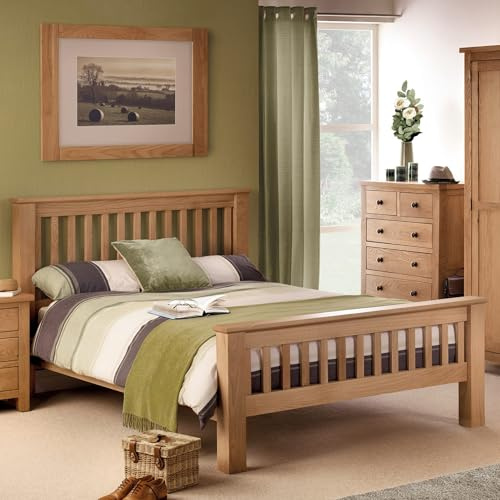 Julian Bowen Amsterdam Bed Frame, Super King, Solid Oak - W193 x D218cm | Traditional Bed Frame, 180cm/6ft, Solid Oak and Oak Veneers, High Footend, No Box Spring Needed