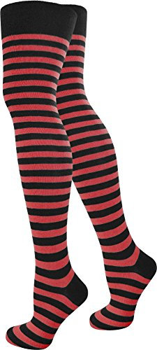 normani® Damen Overknees Über-Knie Strümpfe Geringelt Farbe Schwarz/Rot/schmal