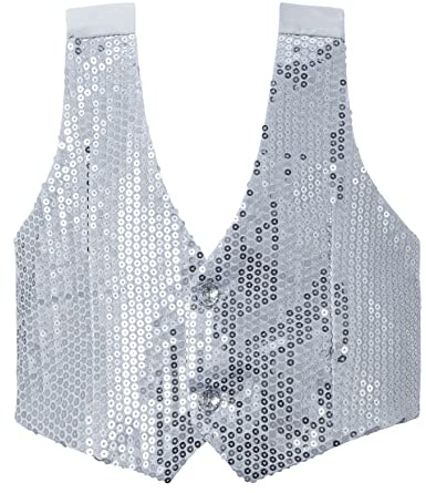 Dress Up America Gilet À Paillettes Argentées Pour Adulte - Gilet De Danse Brillant Pour Adultes - Costume De Fête Pour Homme