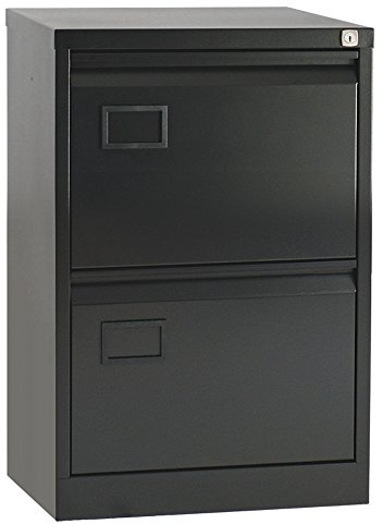 Office Hippo Bisley Filing Cabinet, Heavy Duty Contract Steel Cabinet With Anti-Tilt Mechanism. 2 Lockable Drawers For A4 & Foolscap Hanging Files. Ready Assembled 62.2D x 47W x 71H cm (Black)