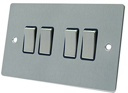 Alliance Electrical FSC4GSWIBS 10 A 4-Gang 2-Way Light Flat Quad Black Insert Metal Rocker Switches, 240 V, Satin Chrome