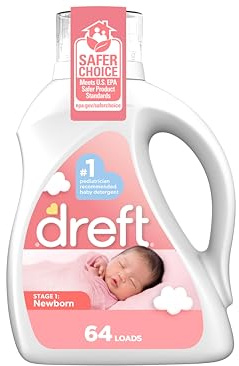 Dreft Stage 1 Newborn Baby Liquid Laundry Detergent, Gentle on Sensitive Skin, HE Compatible, 64 loads