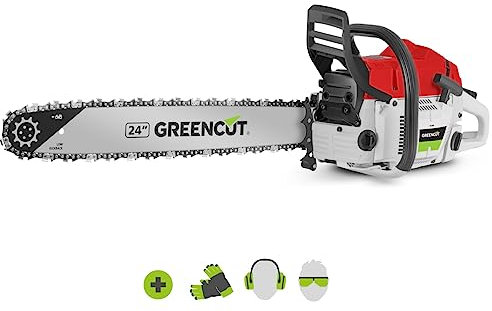GREENCUT GS720X - Motosierra Potente De Gasolina 72cc, Motor Térmico 2 Tiempos, Espada Dentada 24, Para Tala Y Poda, Manillar Ergonómico