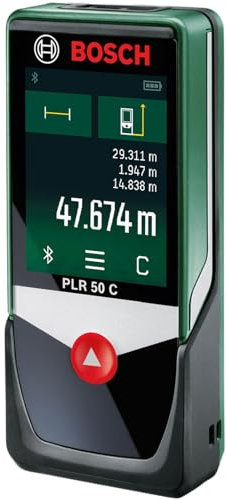 Bosch PLR 50 C distanziometro laser (misura distanze con precisione fino a 50 m, display touch, funzioni di misurazione con assistenza integrata)