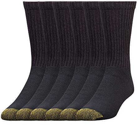 Gold Toe Men's 656s Cotton Crew Socks, Multipairs athletic socks, Black (6-pairs), L UK